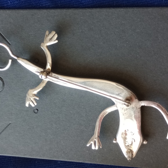 Lizard Inlayed Brooche Stamped Sterling With Lizard Marking - Picture 12 of 13